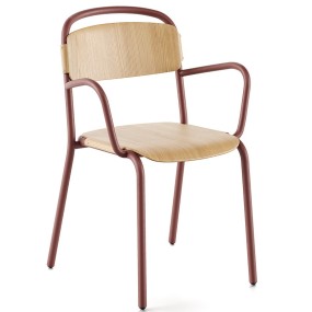 Židle SKOL s dřevěným sedákem a područkami