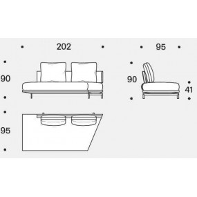 Quinta Strada 22,5° corner end element - width 202 cm - left hand version