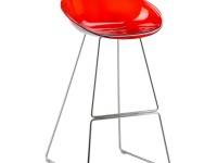 High bar stool GLISS 906 DS with chrome base - transparent red - 3