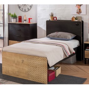 Student bed BLACK with mattress 100x200 cm