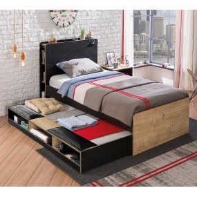 Pull-out extra bed BLACK with storage space and mattress 190x90 cm