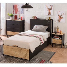 Student bed with storage space BLACK 100x200 cm