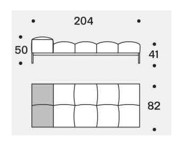 Seating element of the modular assembly with armrests/backrest Pixel Light Indoor - 204x82 cm - left