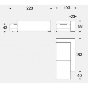 Rohový díl modulové sestavy Ananta Clas Fisso L.23 5061DX - šířka 103 cm, područka 23 cm - pravé provedení
