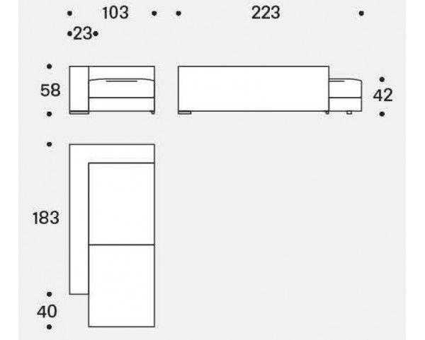Corner part of the Ananta Clas Fisso modular set - width 103 cm, armrest 23 cm - left
