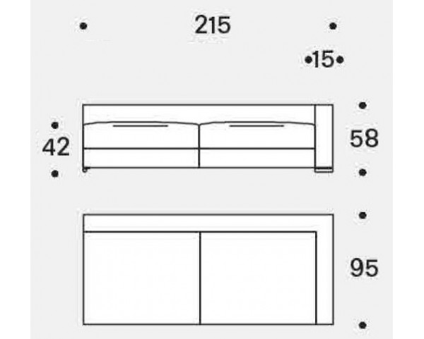 Ananta Class Fisso modular assembly element - width 215 cm, armrest 15 cm - right