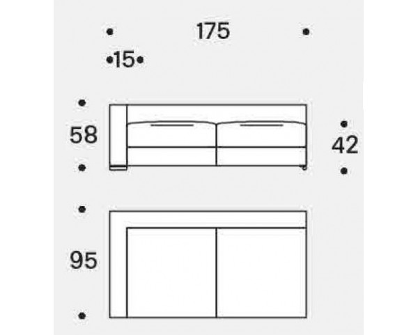 Modulárny montážny prvok Ananta Class Fisso - šírka 175 cm, lakťová opierka 15 cm - ľavé prevedenie