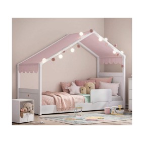 Children's bed with roof 90x200 cm Montes White pink