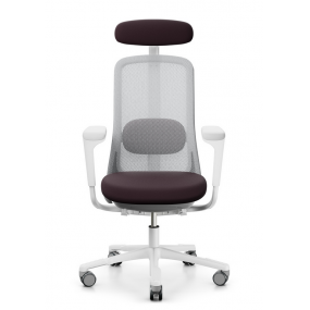 Židle SOFI 7500 šedá s opěrkou hlavy a s područkami, vyšší sedák