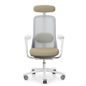 Židle SOFI 7500 šedá s opěrkou hlavy a s područkami, nižší sedák
