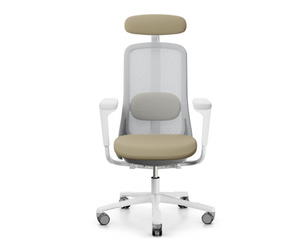 Židle SOFI 7500 šedá s opěrkou hlavy a s područkami, nižší sedák