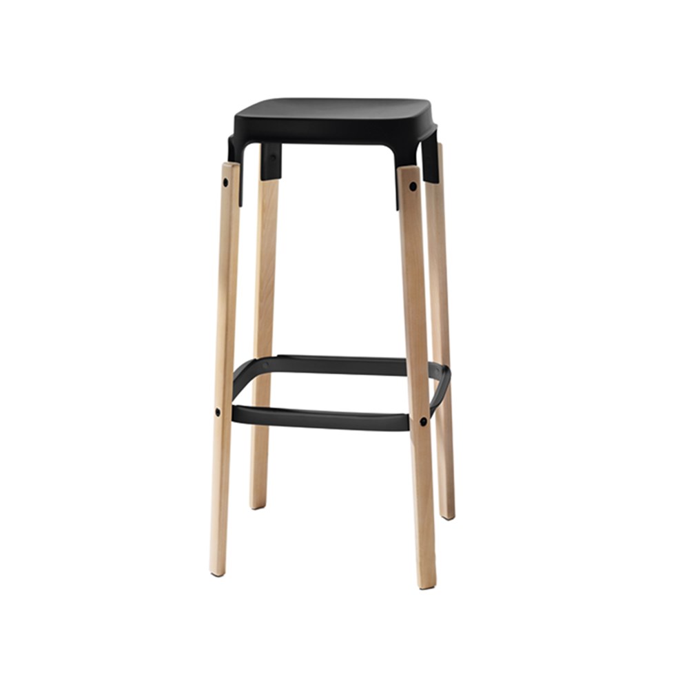 Levně MAGIS - Barová židle STEELWOOD STOOL vysoká - černá s bukovými nohami