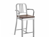 Barová židle s područkami a dřevěným sedákem NAVY - nízká - 2