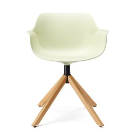 ABRIL swivel chair with armrests and wooden base