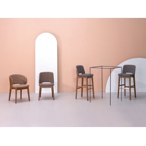 Bar stool SUN SG SB upholstered - high, the back part of the backrest is wooden