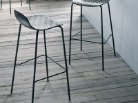 Barová stolička ALHAMBRA nízka, hnedá/béžová/chróm - 3