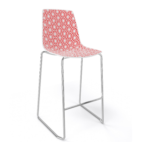 Barová stolička ALHAMBRA ST nízka, biela/červená/chróm