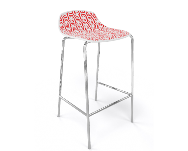 Barová stolička ALHAMBRA nízka, biela/červená/chróm