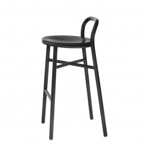 Barová stolička PIPE s tmavým dreveným sedadlom vysoká - čierna