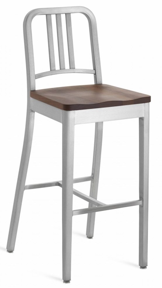 EMECO - Barová židle s dřeveným sedákem NAVY