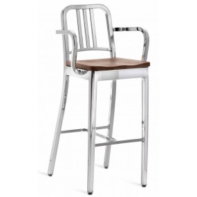 Bar stool with armrests and wooden seat NAVY