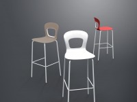 Barová židle BLOG - nízká, béžovobílá/chrom - 3