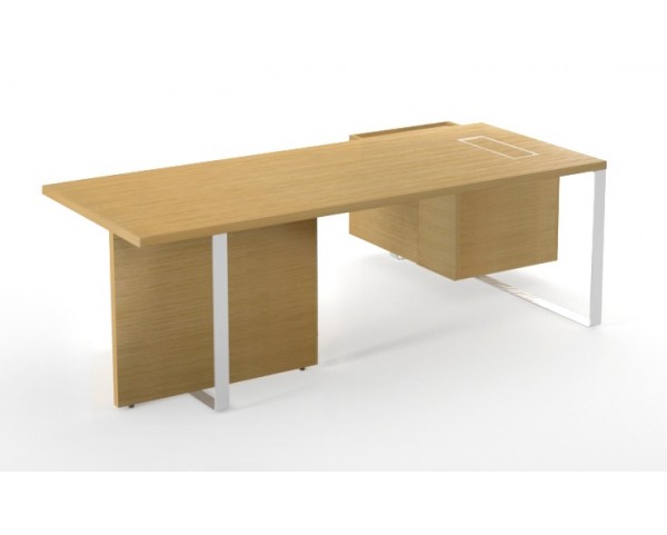 Kancelársky stôl PLANA 204x150x75 s preskleným panelom a pevným kontajnerom na ľavej strane