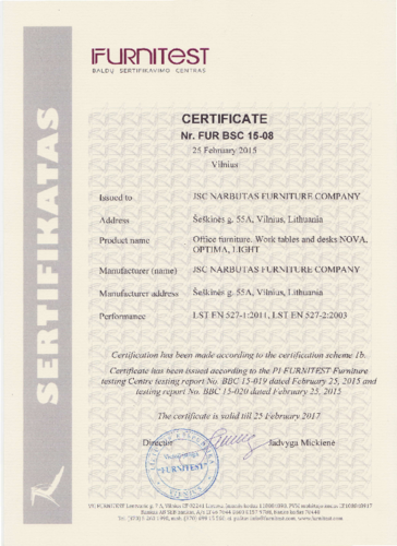 Certificate_ Work tables and desks_NOVA_OPTIMA_LIGHT.PDF
