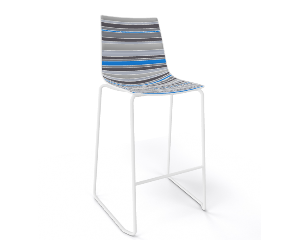 Barová stolička COLORFIVE ST - nízka, sivá/modrá/chróm