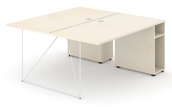 Levně NARBUTAS - Dvoumístný pracovní stůl AIR s otevřenými policemi 160x160