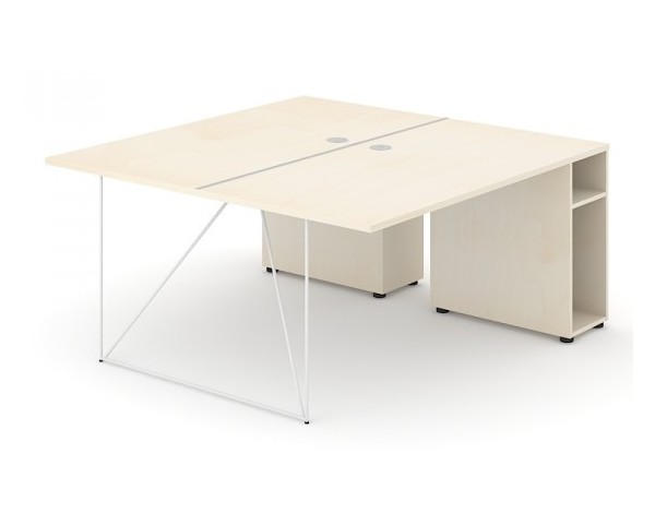 Two-seater work table AIR with open shelves 160x160