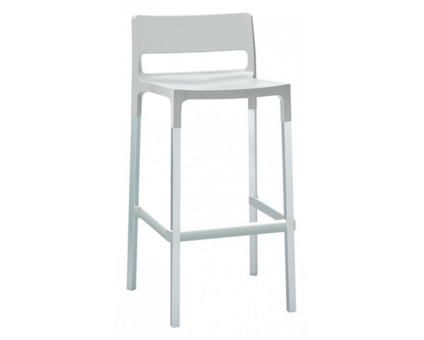 Barová židle DIVO vysoká - bílá/hliník