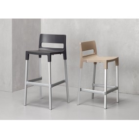 Vysoká barová stolička DIVO - béžová/hliník