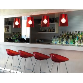Nízka barová stolička GLISS 902 DS s chrómovým podstavcom - transparentná červená