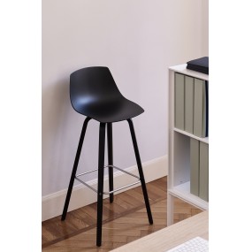 Barová židle MIUNN vysoká s dřevěnou podnoží, čalouněná
