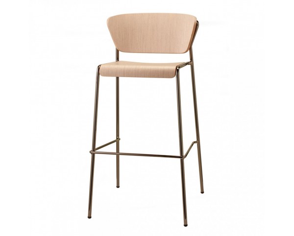 Bar stool LISA WOOD high - bleached beech/nickel