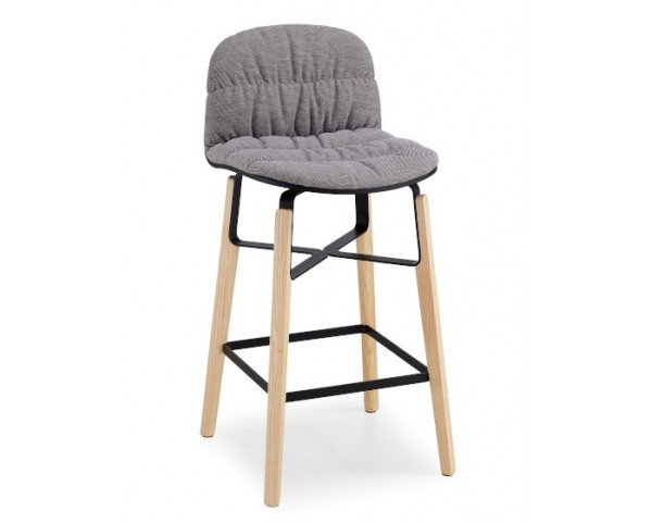 Čalouněná barová židle LIÙ, dřevěná podnož