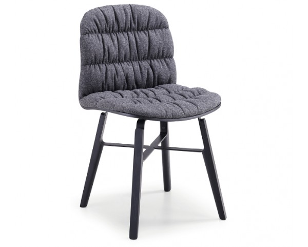 Upholstered chair LIU' with wooden base and metal details