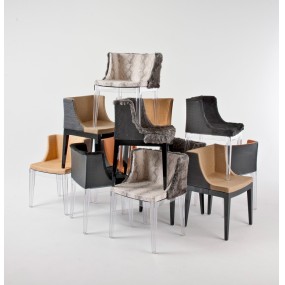 Mademoiselle Kravitz chair - black fur/leather, transparent