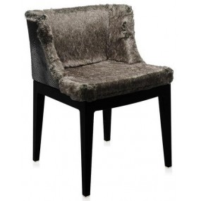 Židle Mademoiselle Kravitz - šedá kožešina/kůže, černá