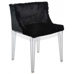 Mademoiselle Kravitz chair - black fur/leather, transparent