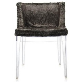 Židle Mademoiselle Kravitz - šedá kožešina/kůže, transparentní