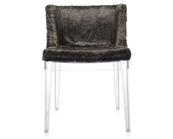 Židle Mademoiselle Kravitz - šedá kožešina/kůže, transparentní