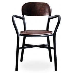 Židle PIPE s dřevěným sedákem a područkami - černá