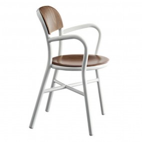 Židle PIPE s dřevěným sedákem a područkami - bílá