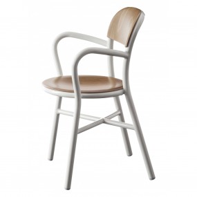 Židle PIPE s dřevěným sedákem a područkami - bílá