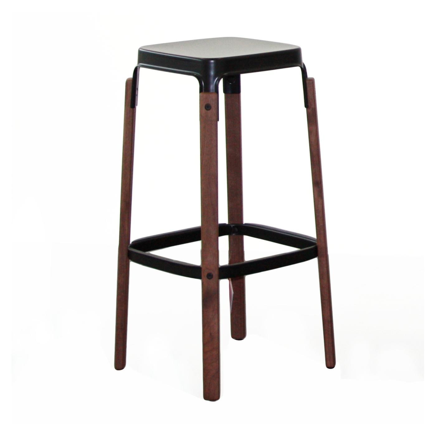 Levně MAGIS - Barová židle STEELWOOD STOOL vysoká - černá s tmavými bukovými nohami