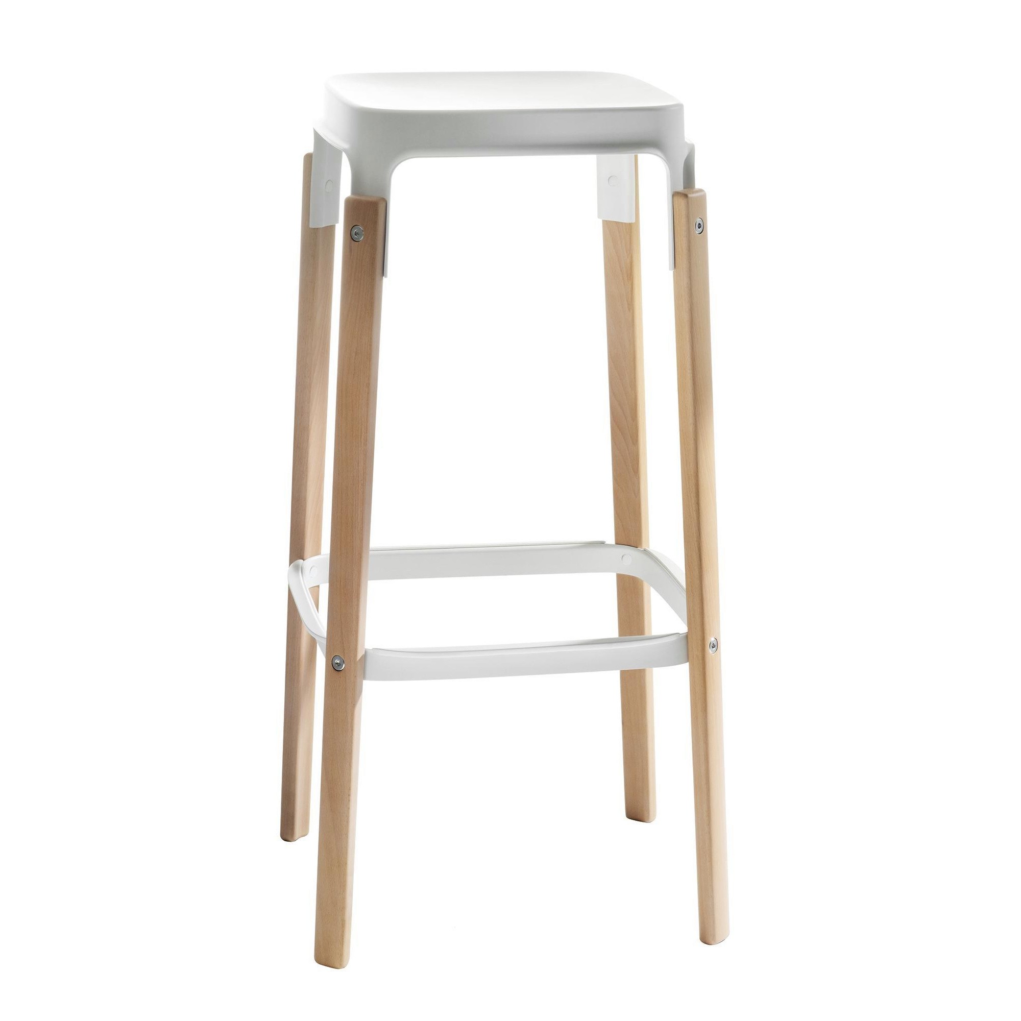 Levně MAGIS - Barová židle STEELWOOD STOOL vysoká - bílá s bukovými nohami