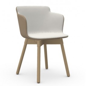 Plastová židle CALLA s čalouněným sedákem, dřevěná podnož