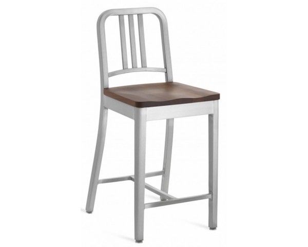 Barová židle s dřevěným sedákem NAVY - nízká